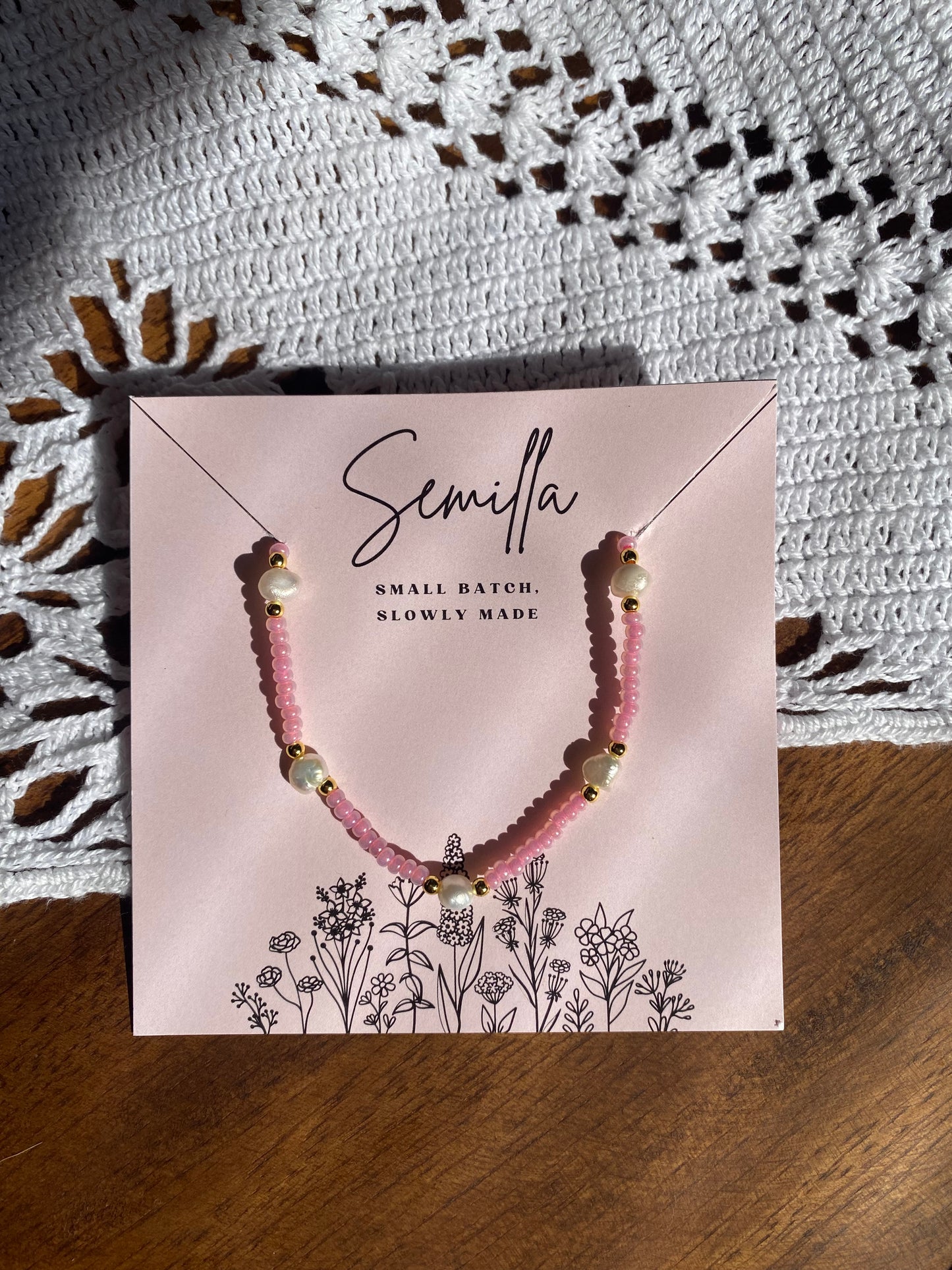 Julia in pink with freshwater pearls