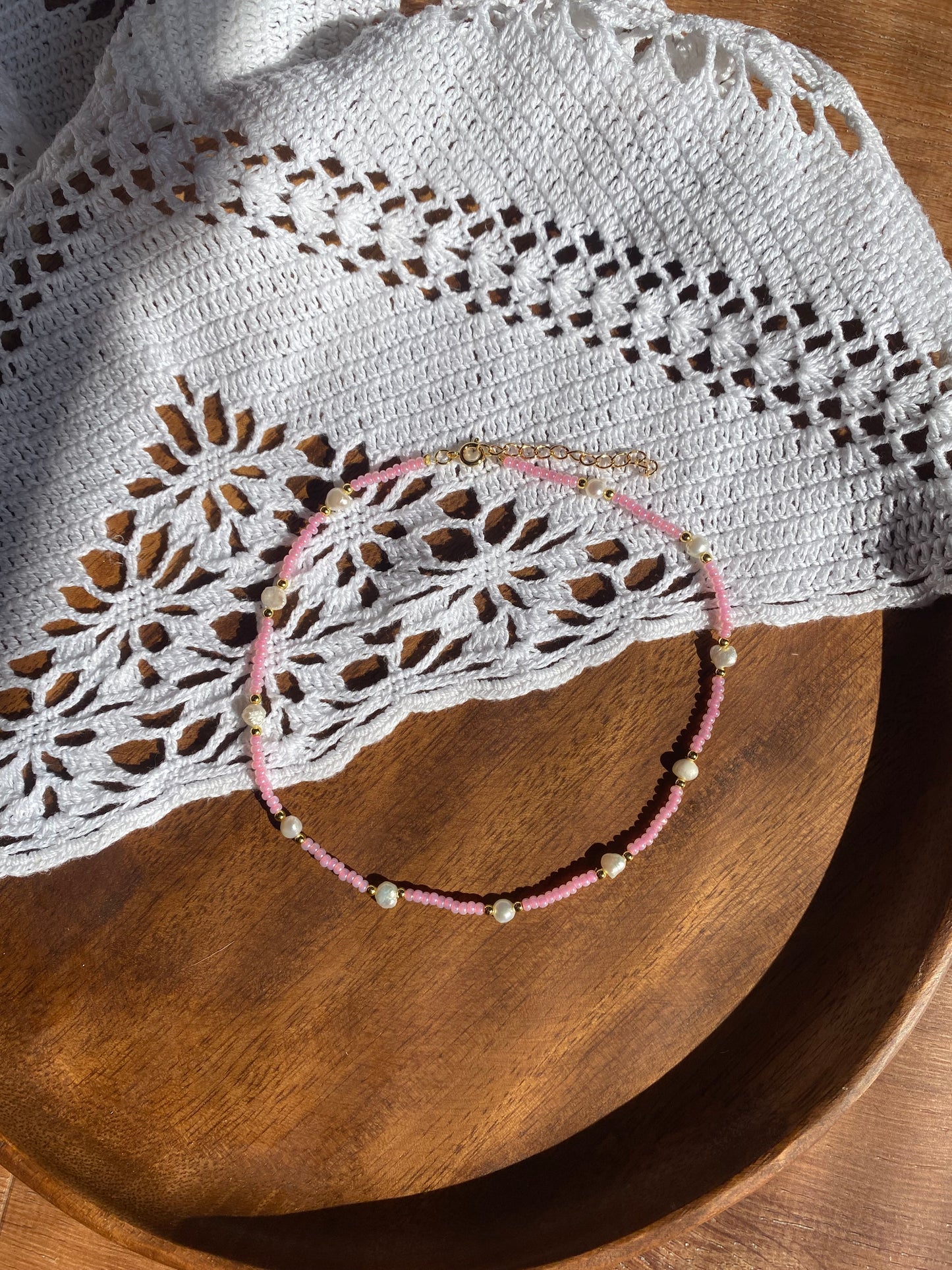 Julia in pink with freshwater pearls