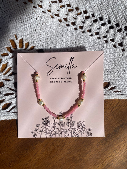 Julia in pink with freshwater pearls