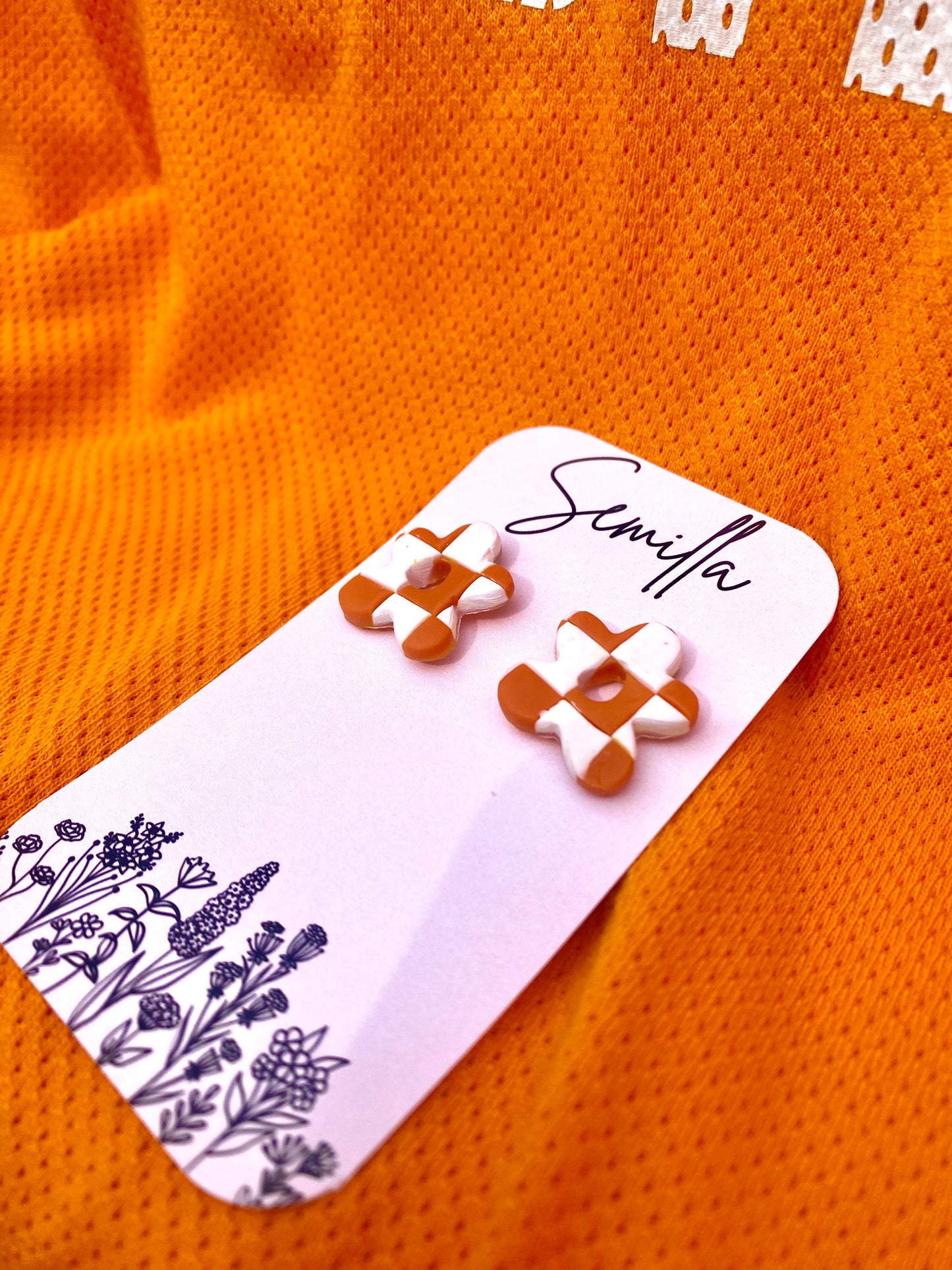 Florecita Studs in Orange and White Checkers