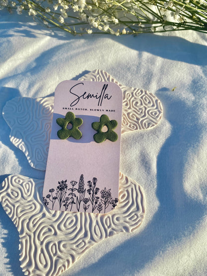 Florecita Studs in Moss Green