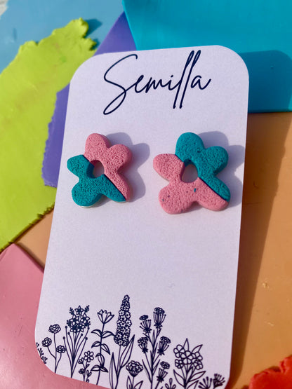 Florecita Studs in Blue/Pink